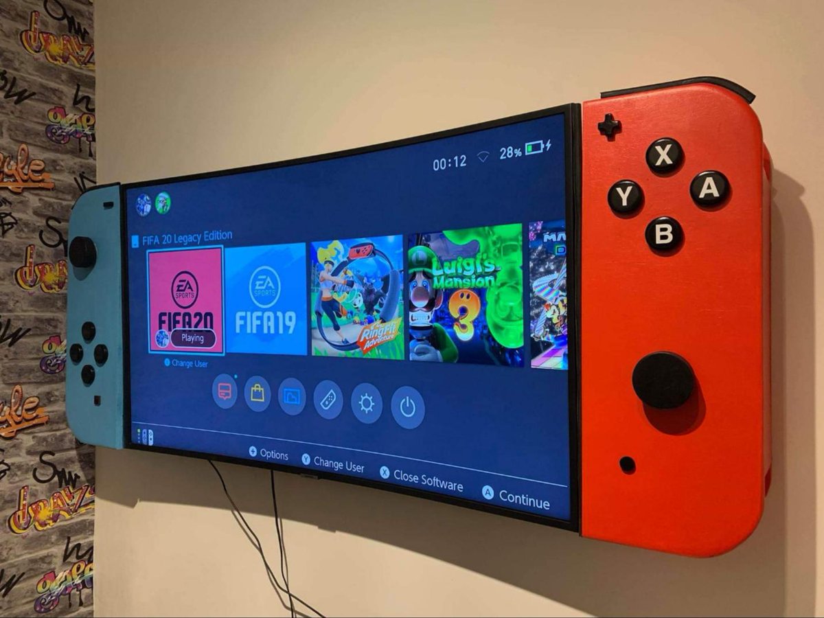 Pai constrói um Nintendo Switch gigante para a televisão do quarto de seu filho