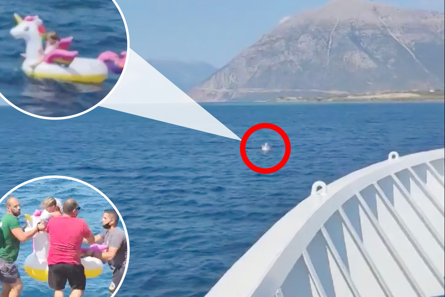 Girl's miraculous rescue by ferry workers after she is swept out to sea on giant inflatable unicorn
