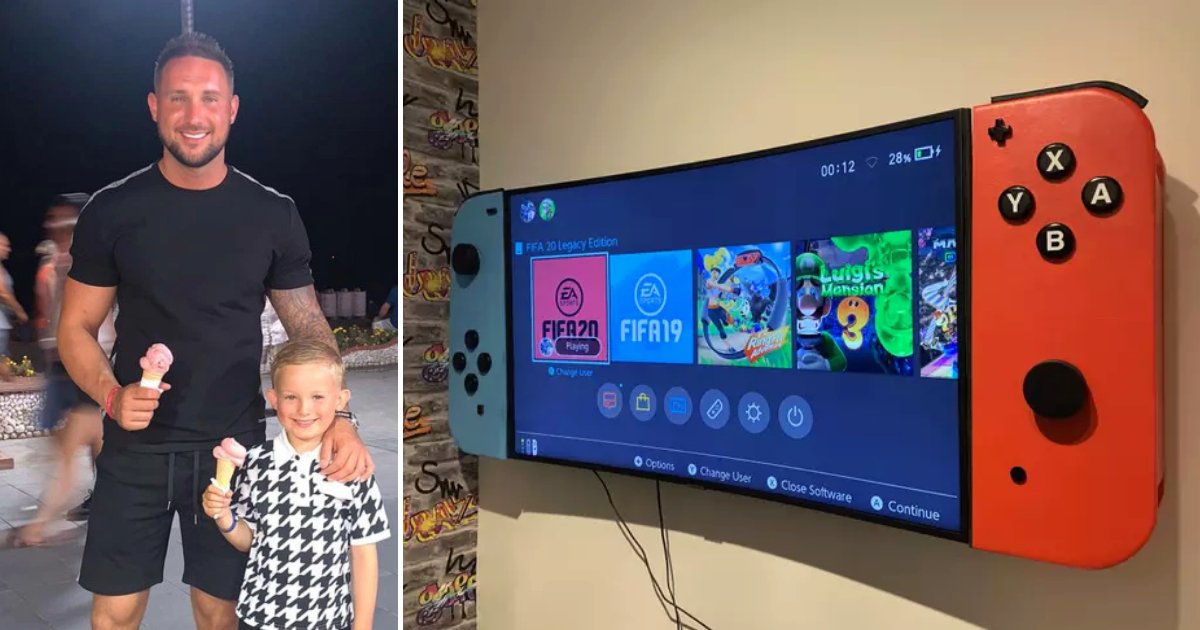 Pai constrói um Nintendo Switch gigante para a televisão do quarto de seu filho